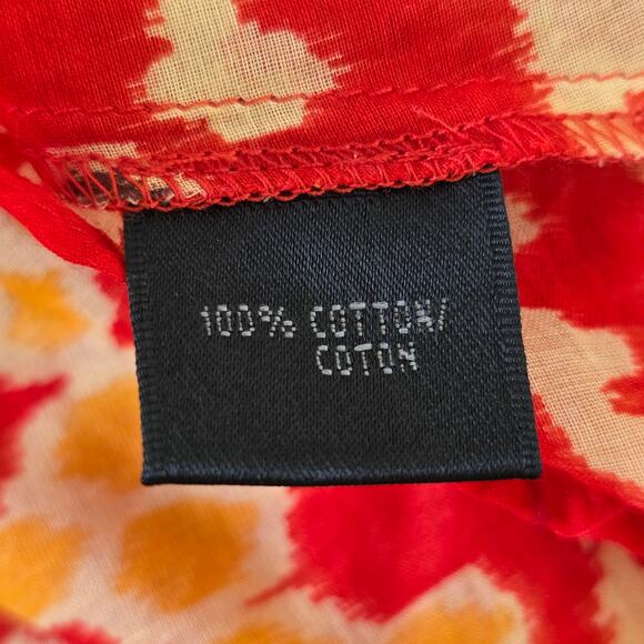 Lafayette 148 New York Red Ikat Print Button Front Blouse Women Sz 14 Tie Front - Picture 12 of 13